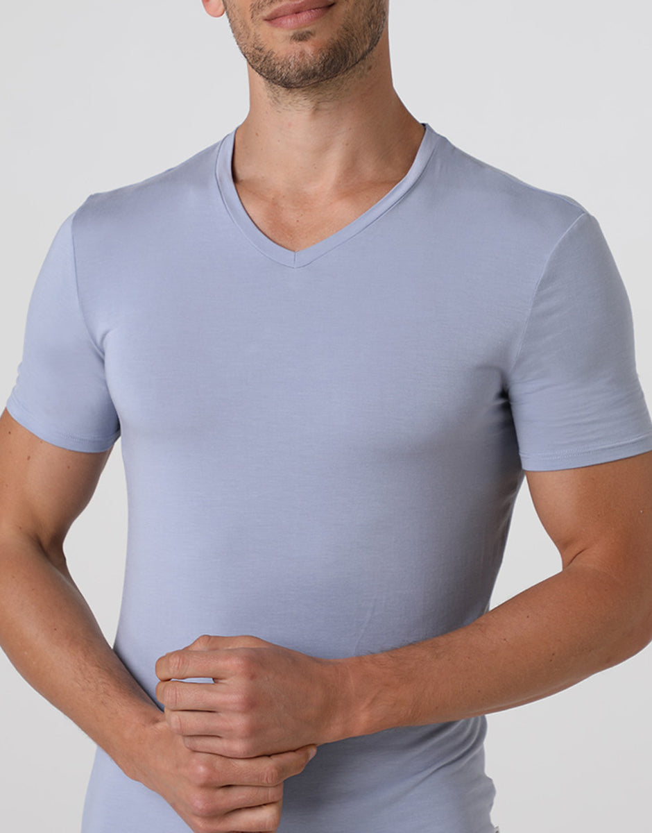 Lovable Man L070A t-shirt scollo a V grigio chiaro micromodal