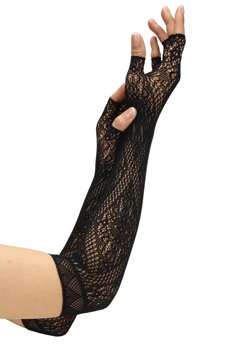 Baci Lingerie Guanti Pizzo Neri Senza Dita Lunghi