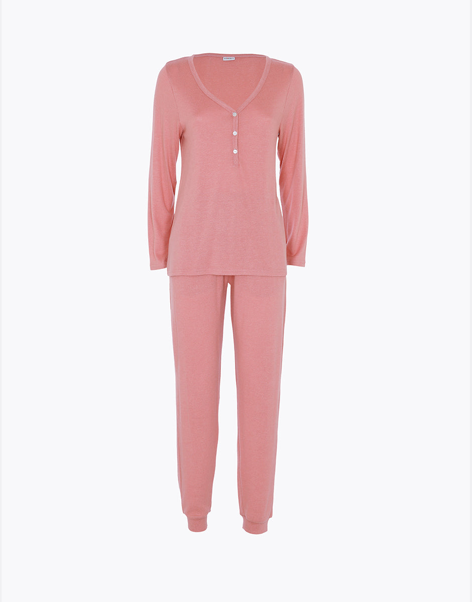 Lovable Warm Fluffy pigiama lungo serafino rosa terracotta fluffy