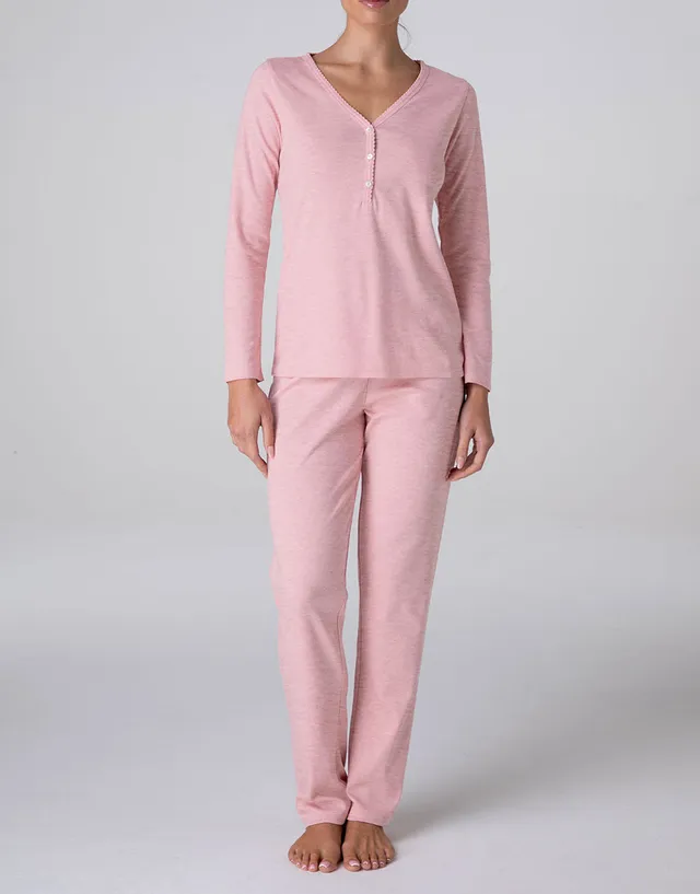Lovable Serafino Interlock pigiama lungo rosa melange caldo