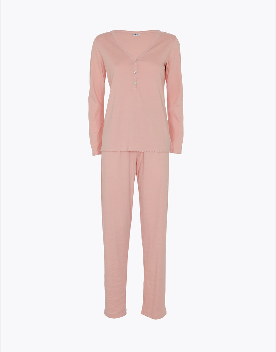 Lovable Serafino Interlock pigiama lungo rosa melange caldo
