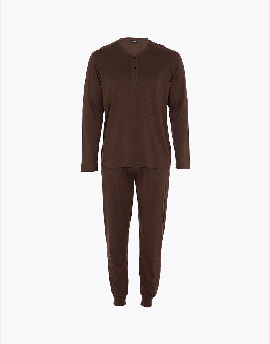 Lovable Man Pigiama Lungo Collo Serafino jersey cioccolato