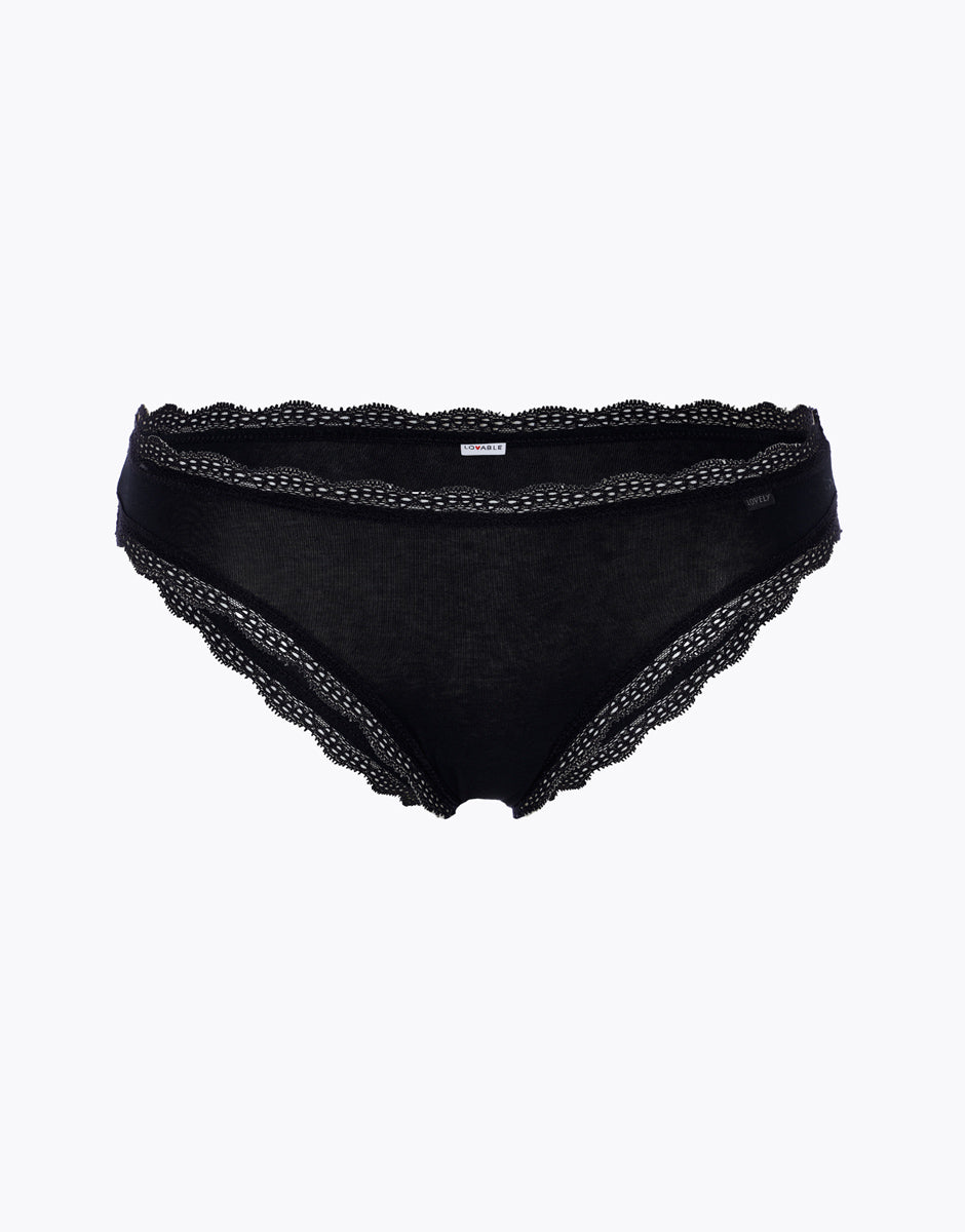 Lovable Lovely slip mini nero cotone e pizzo