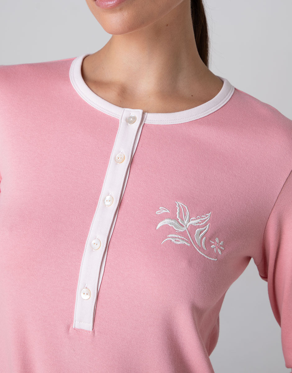 Lovable Serafino camicia da notte interlock rosa manica lunga
