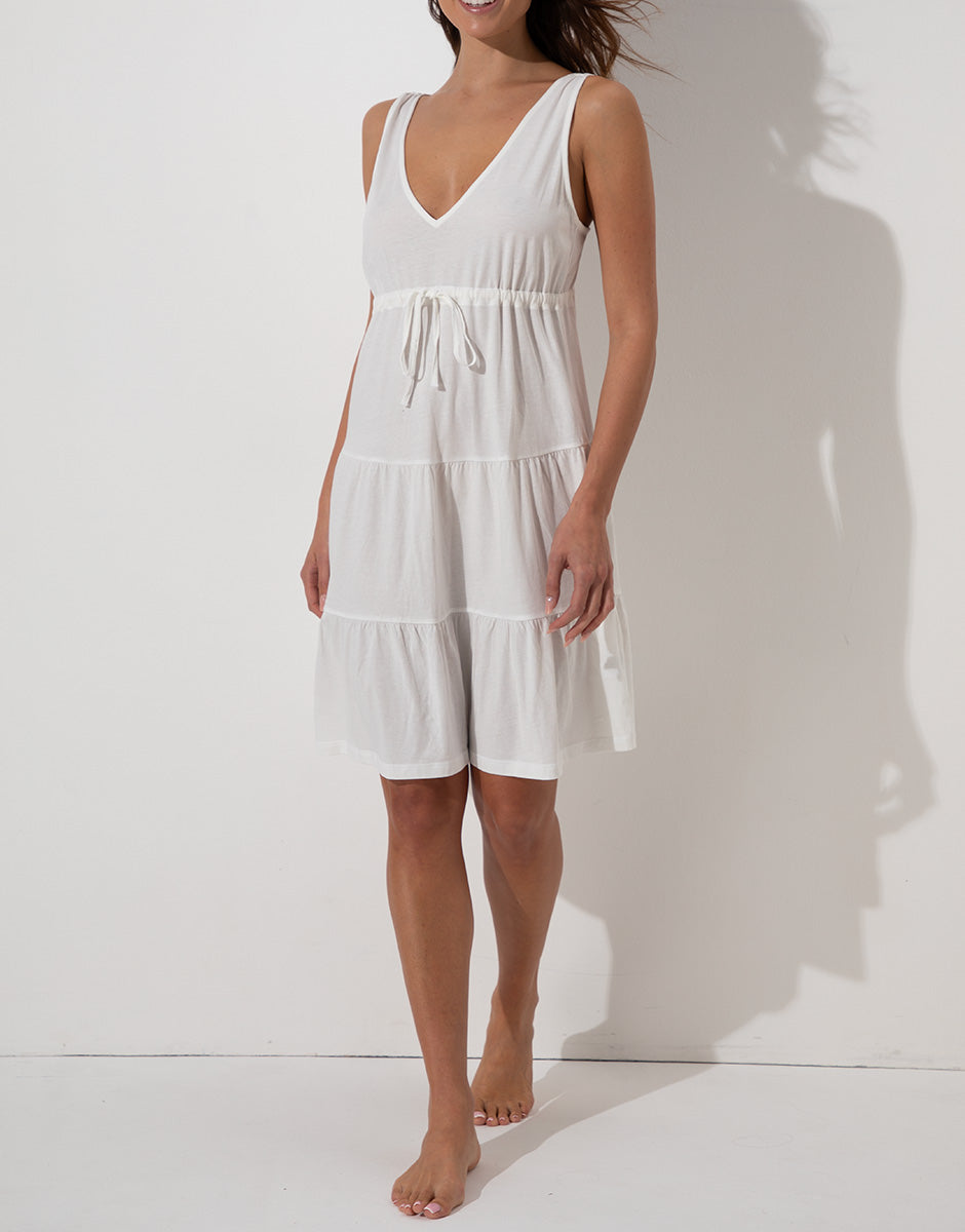 Lovable abito mare jersey cotone bianco seta scollo a V