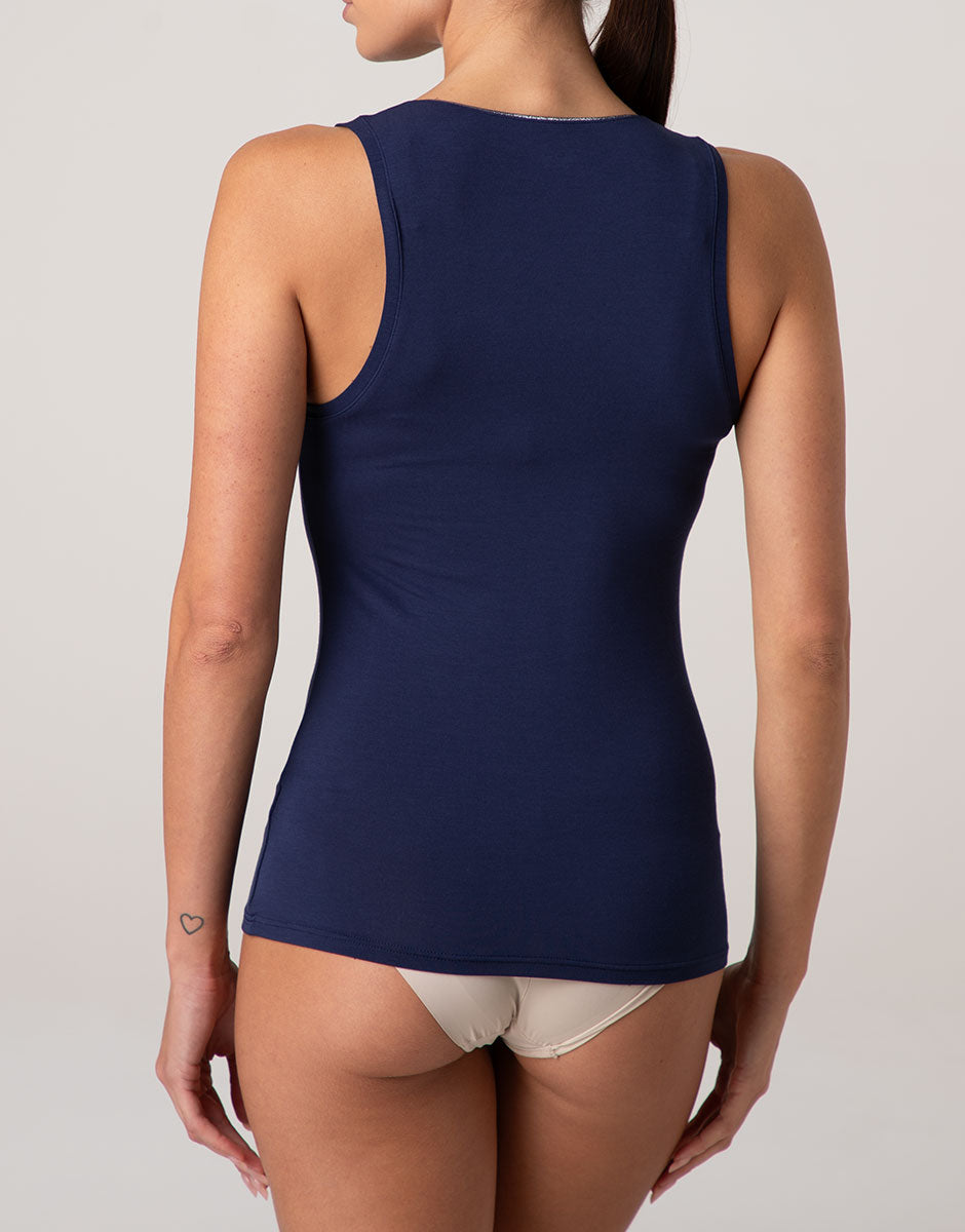 Lovable Basic Soul canotta micromodal lurex blu notte scollo tondo