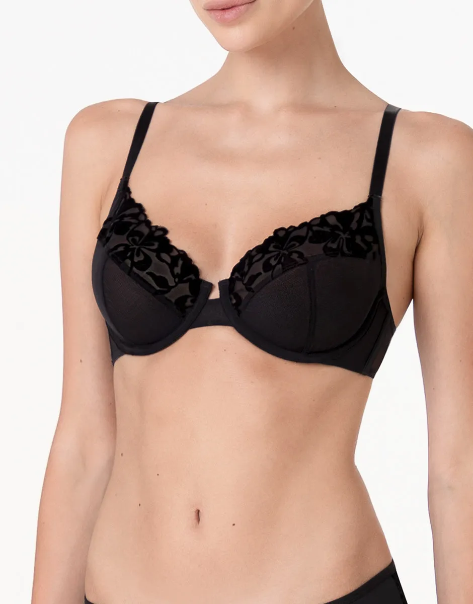 Lovable Velvet Embroidery reggiseno con ferretto nero coppa foderata