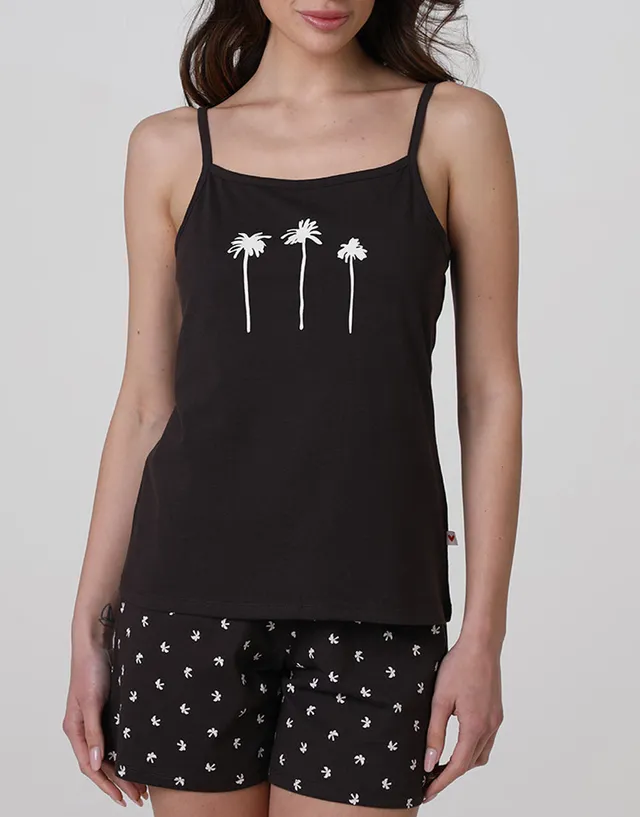 Lovable Pigiama Corto Top e Pantaloncino jersey marrone scuro
