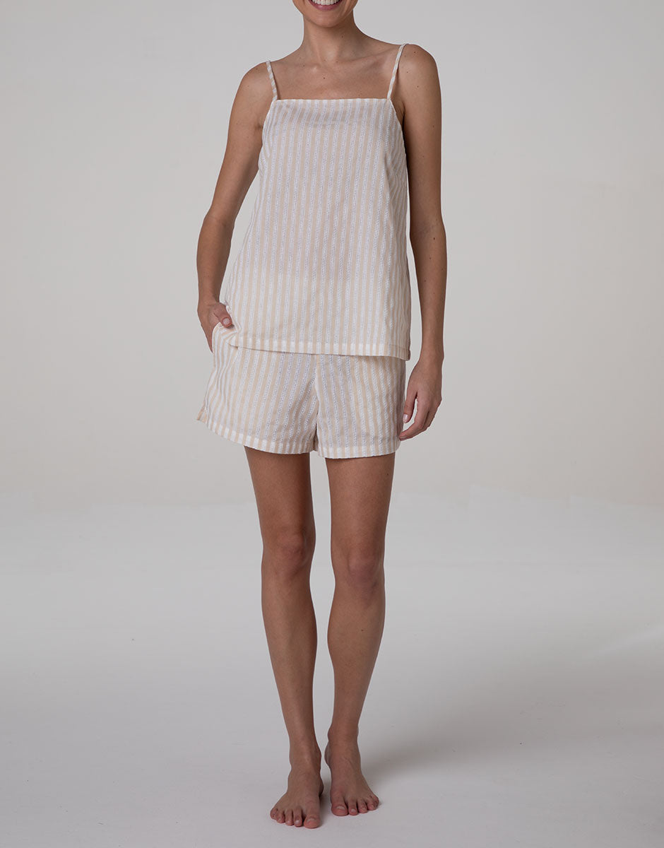 Lovable Pigiama Corto Cotone Righe Bianco Crema Top Shorts
