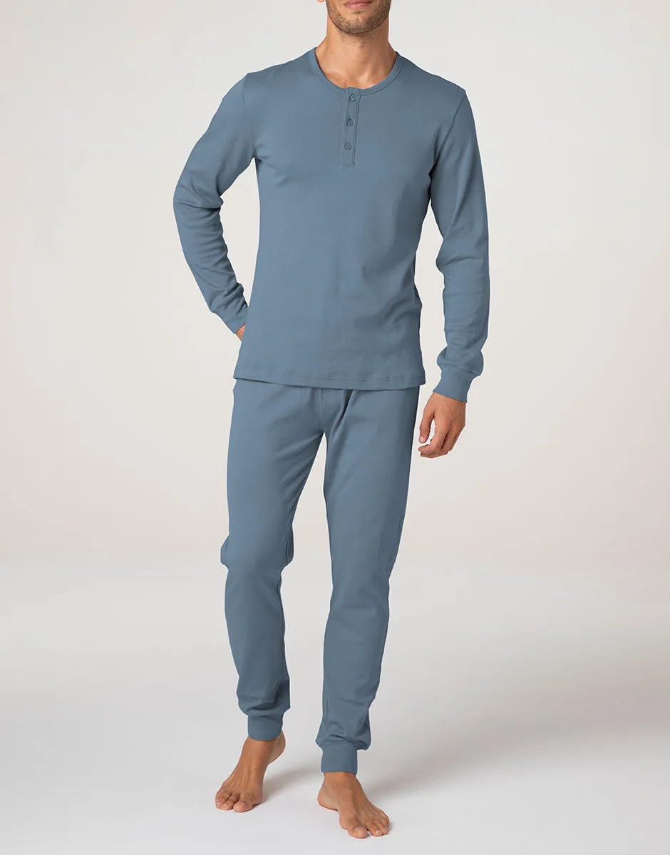 Lovable Man Interlock Pigiama Lungo Azzurro Serafino Cotone