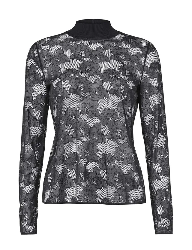 Wolford Frankie Pullover Collo Alto Nero in Pizzo