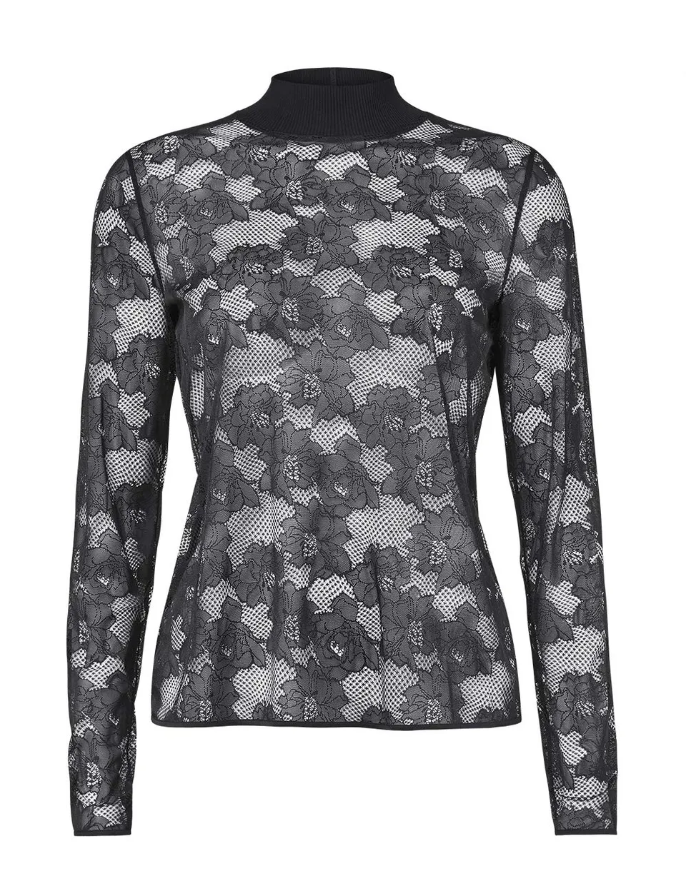 Wolford Frankie Pullover Collo Alto Nero in Pizzo