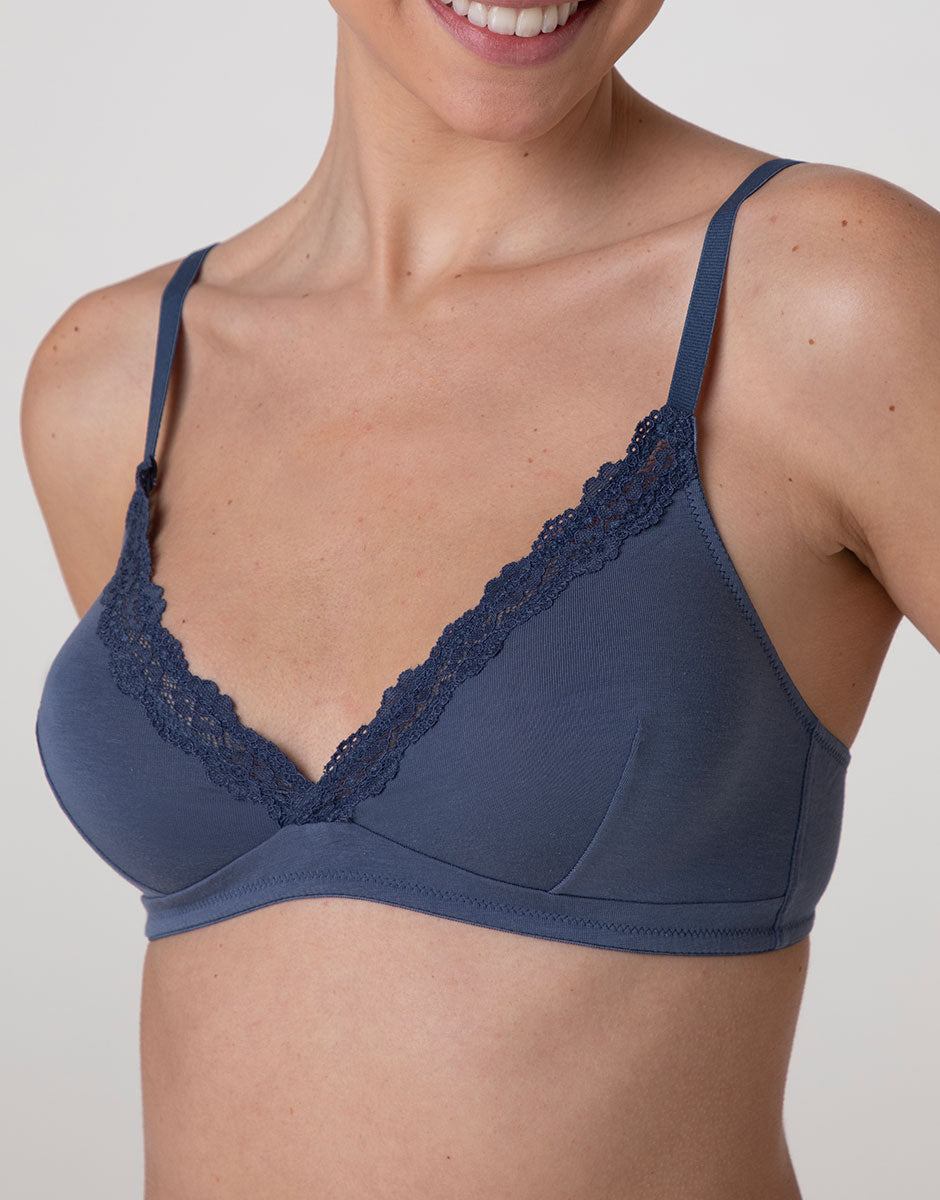 Lovable Trendy Modal reggiseno senza ferretto blu polvere pizzo