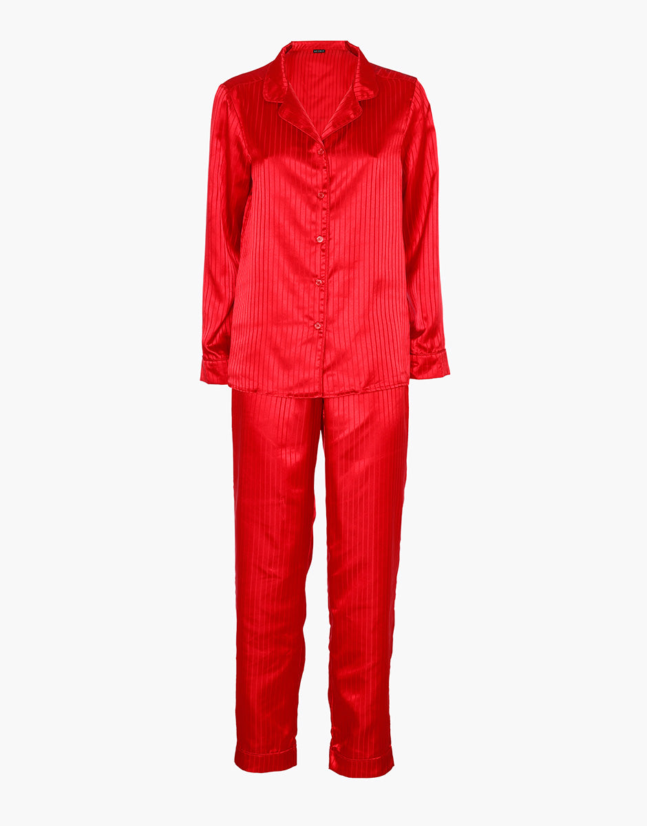 Lovable pigiama lungo aperto satin rosso jacquard