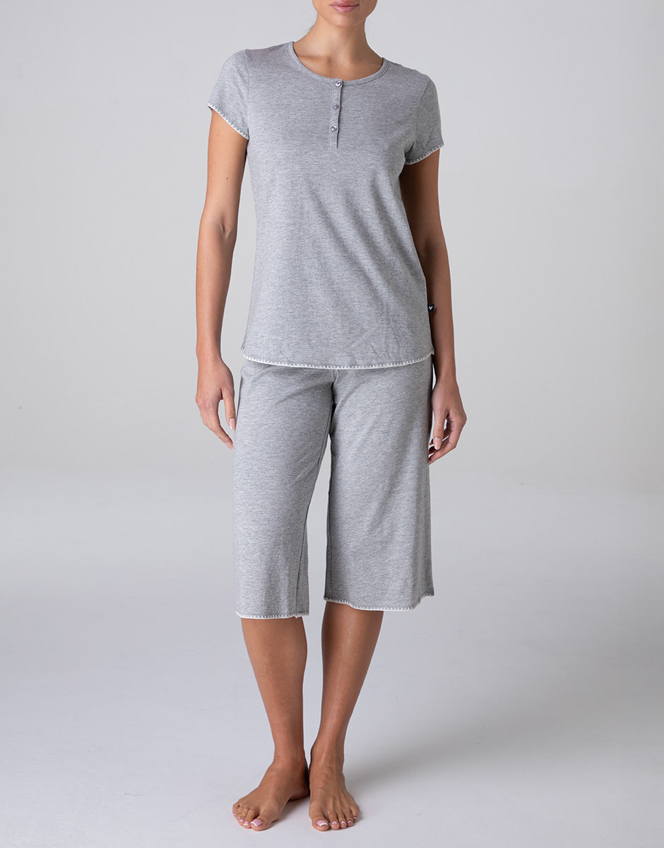 Lovable pigiama capri jersey grigio melange manica corta cotone