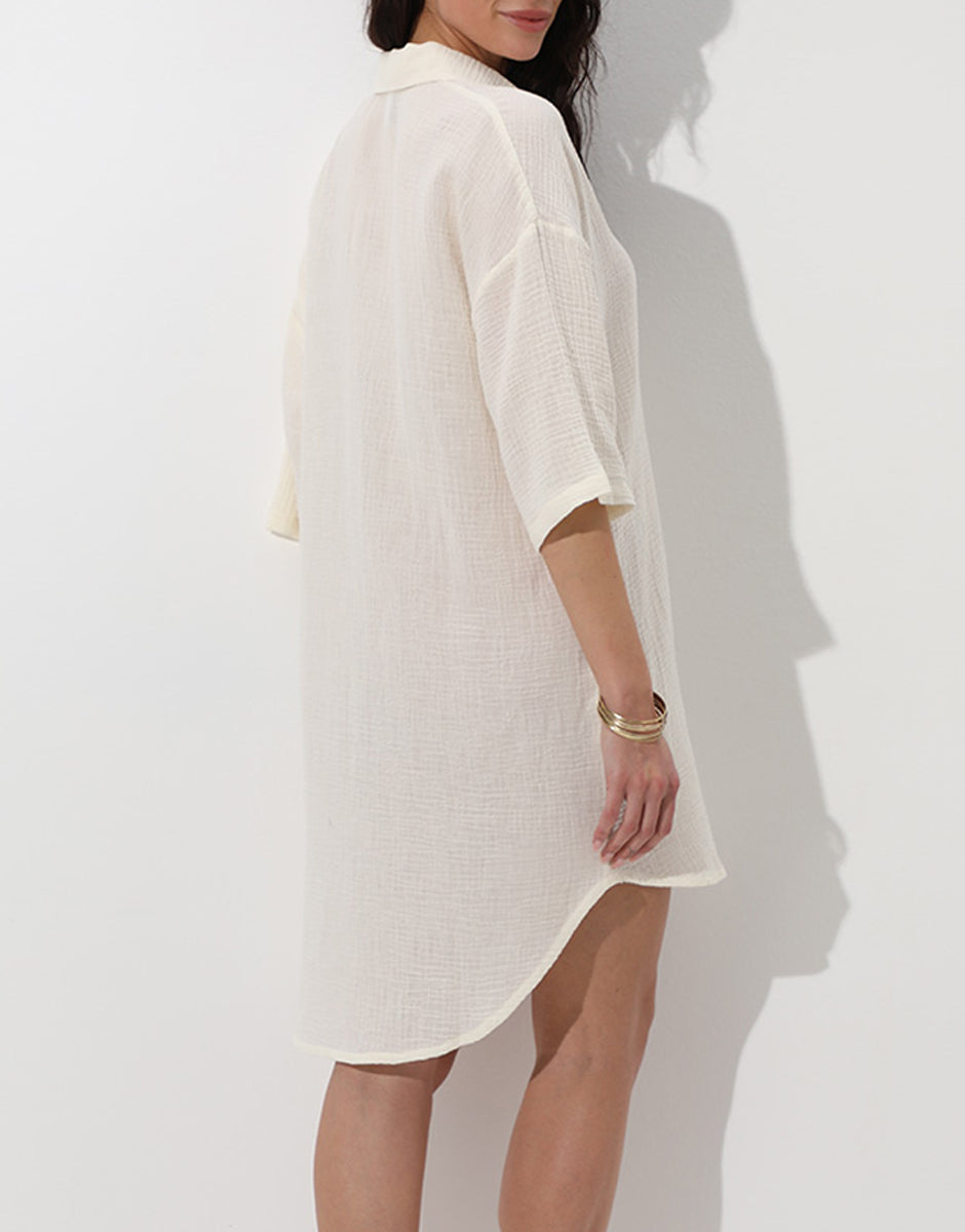 Lovable abito camicia mare cotone bianco seta maniche 3/4