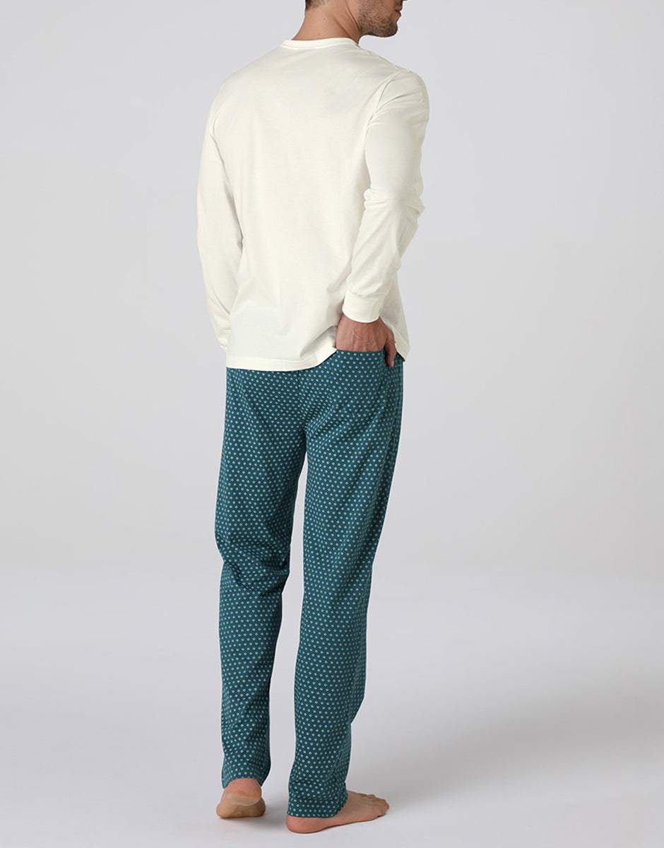 Lovable pigiama lungo uomo jersey avorio scollo a V
