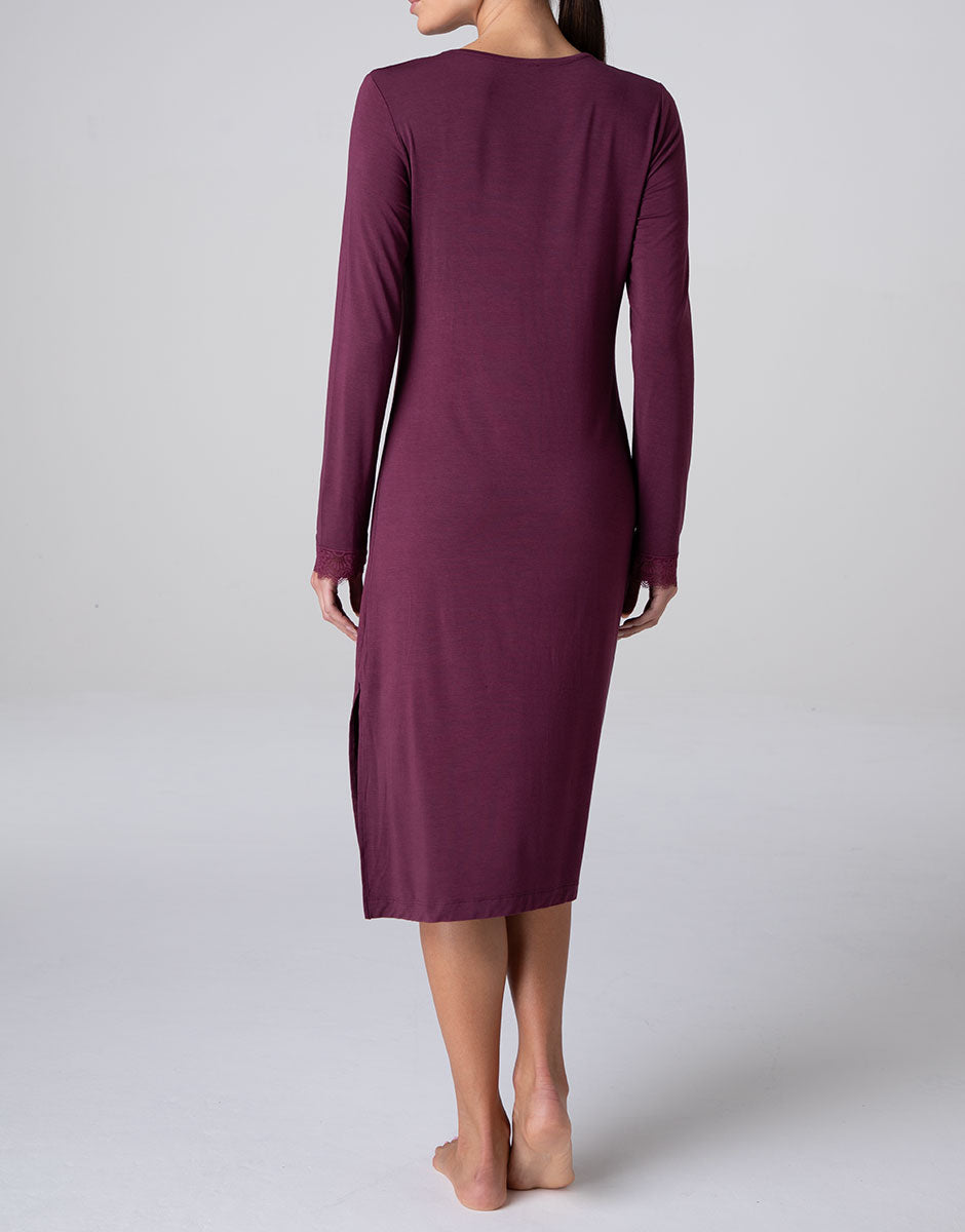 Lovable Elegant Modal camicia notte lunga vinaccia pizzo