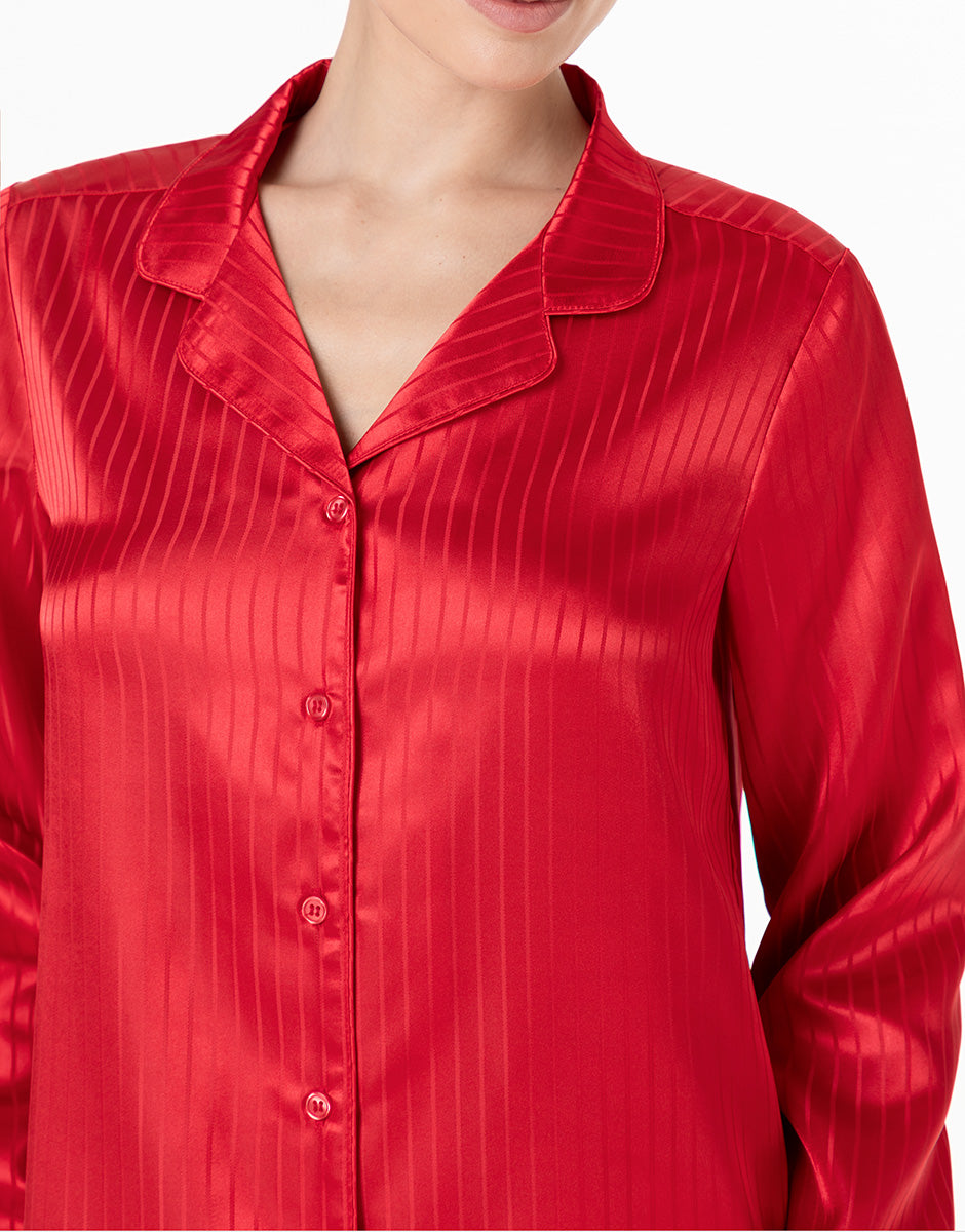 Lovable pigiama lungo aperto satin rosso jacquard