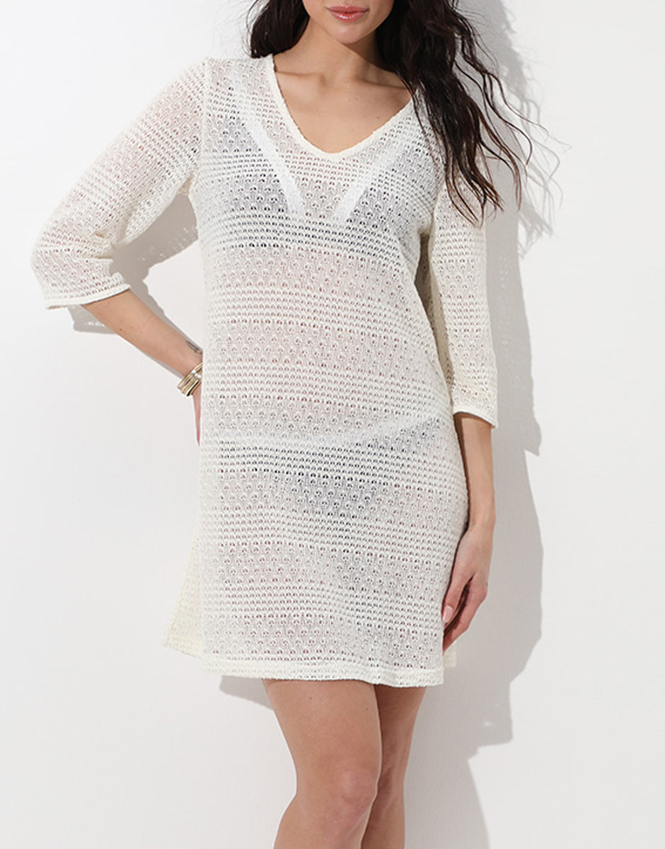Lovable vestito mare crochet bianco seta scollo a V