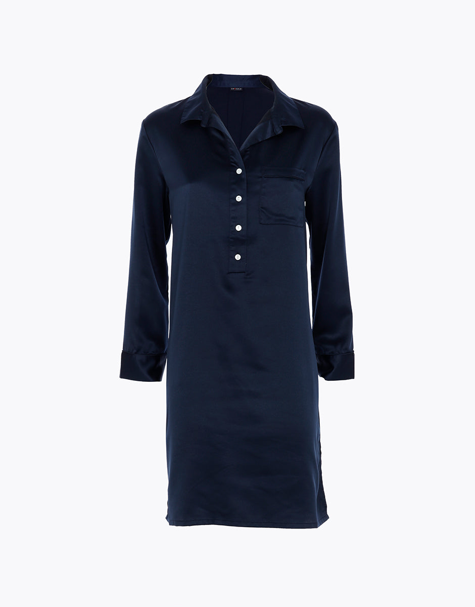 Lovable Satin Serafino camicia da notte manica lunga blu navy