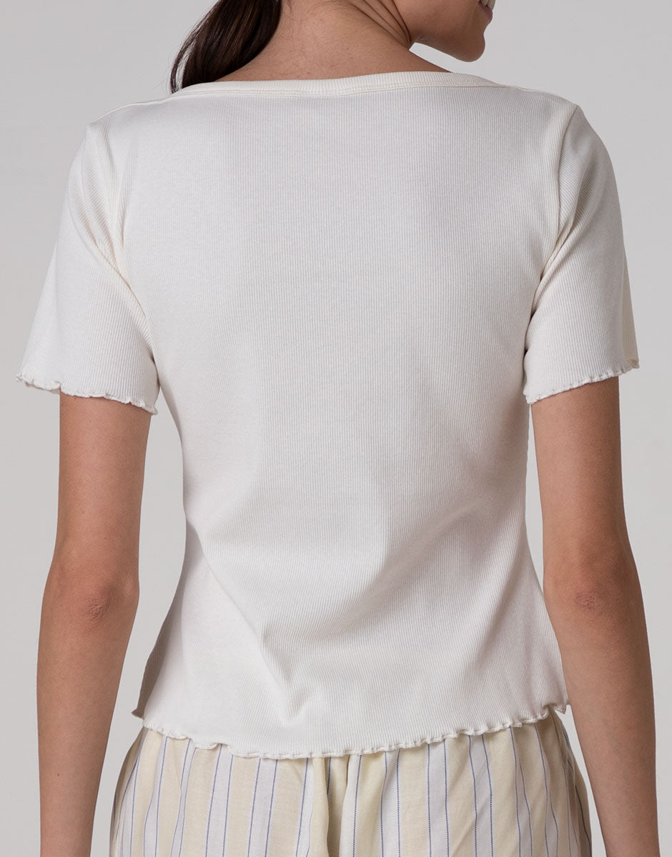 Lovable T-shirt barchetta cotone costine bianco latte