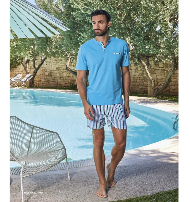 Intimami pigiama corto uomo serafino short righe multicolor