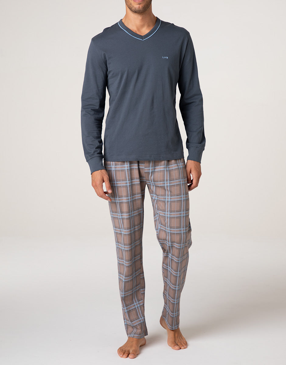 Lovable pigiama uomo lungo grigio scuro in jersey