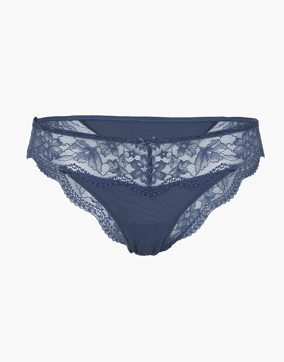 Lovable Casual Rib Lace slip microfibra blu polvere