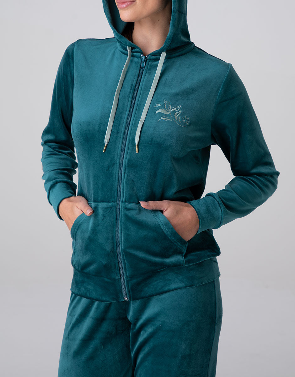 Lovable homewear ciniglia zip cappuccio verde