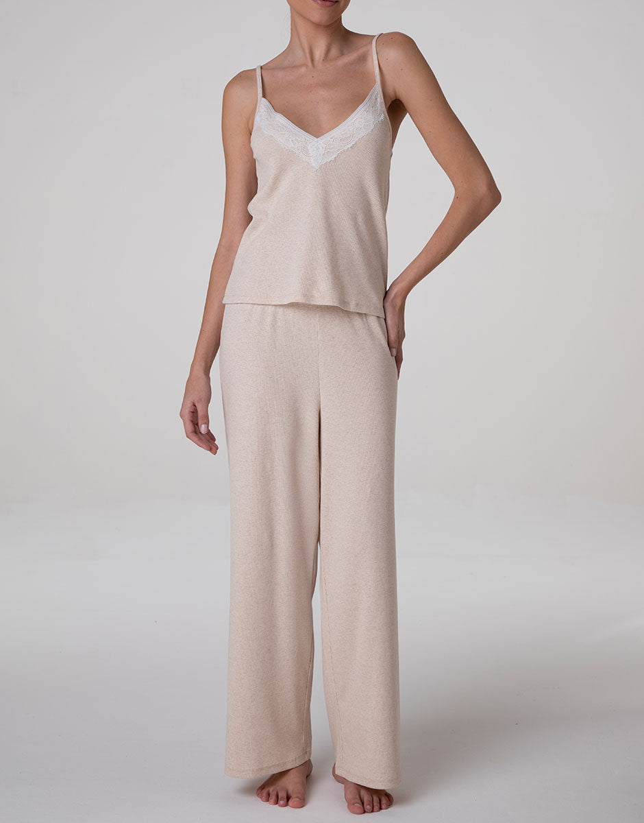 Lovable Pantaloni Pigiama Lunghi Cotone a Costine Beige Melange