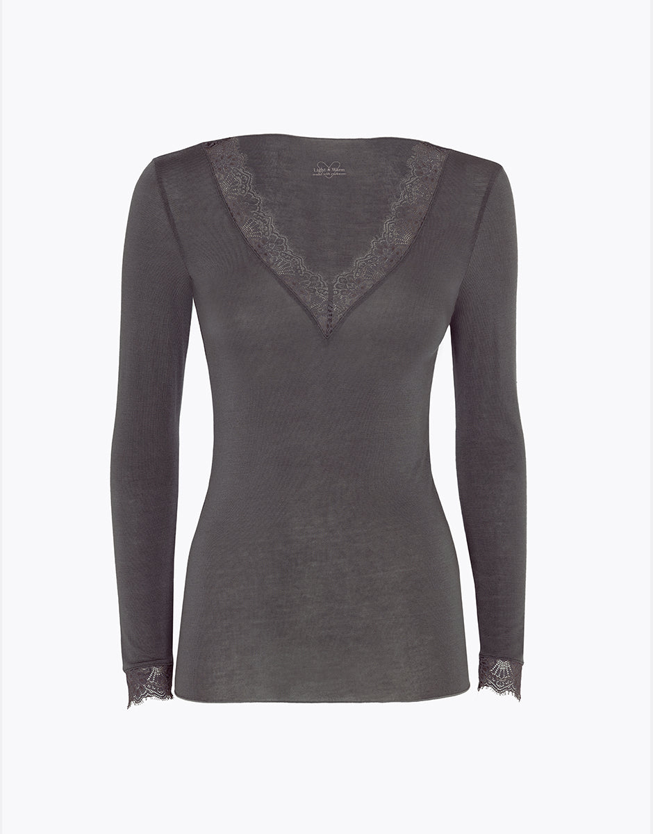 Lovable Ultralight and Warm Maglia Scollo V Grigio Pizzo