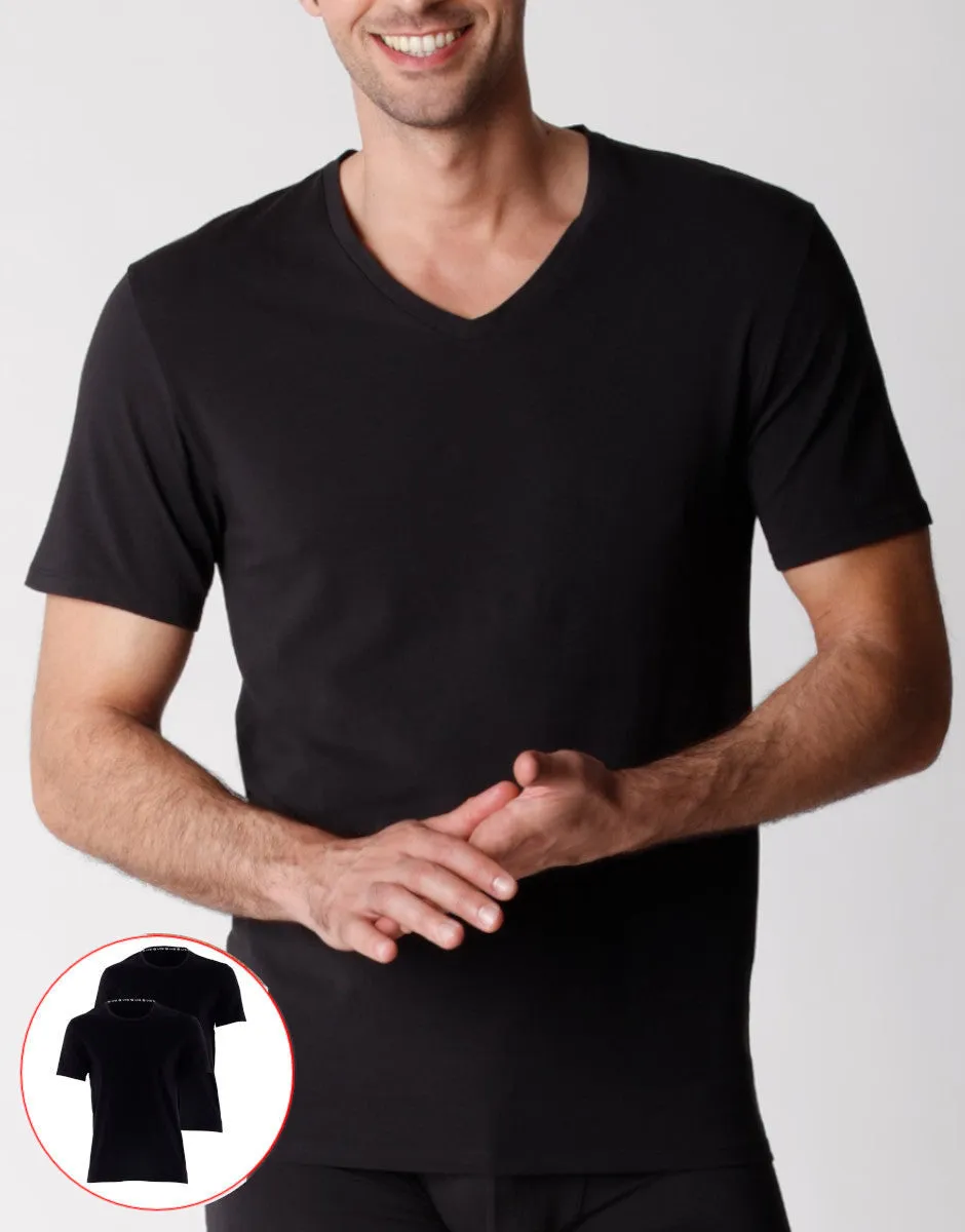 Lovable Man t-shirt scollo a V cotone bio nero x2
