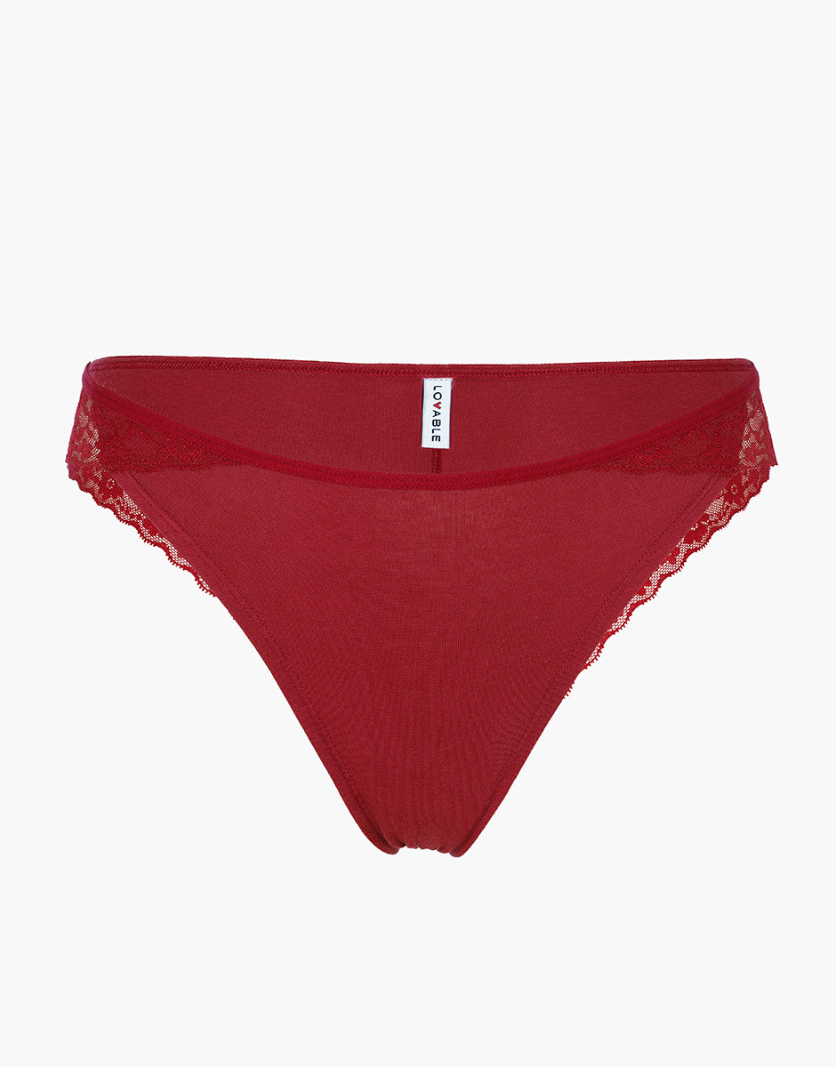 La Senza Table Panties Brasiliano rosso scuro cotone e pizzo