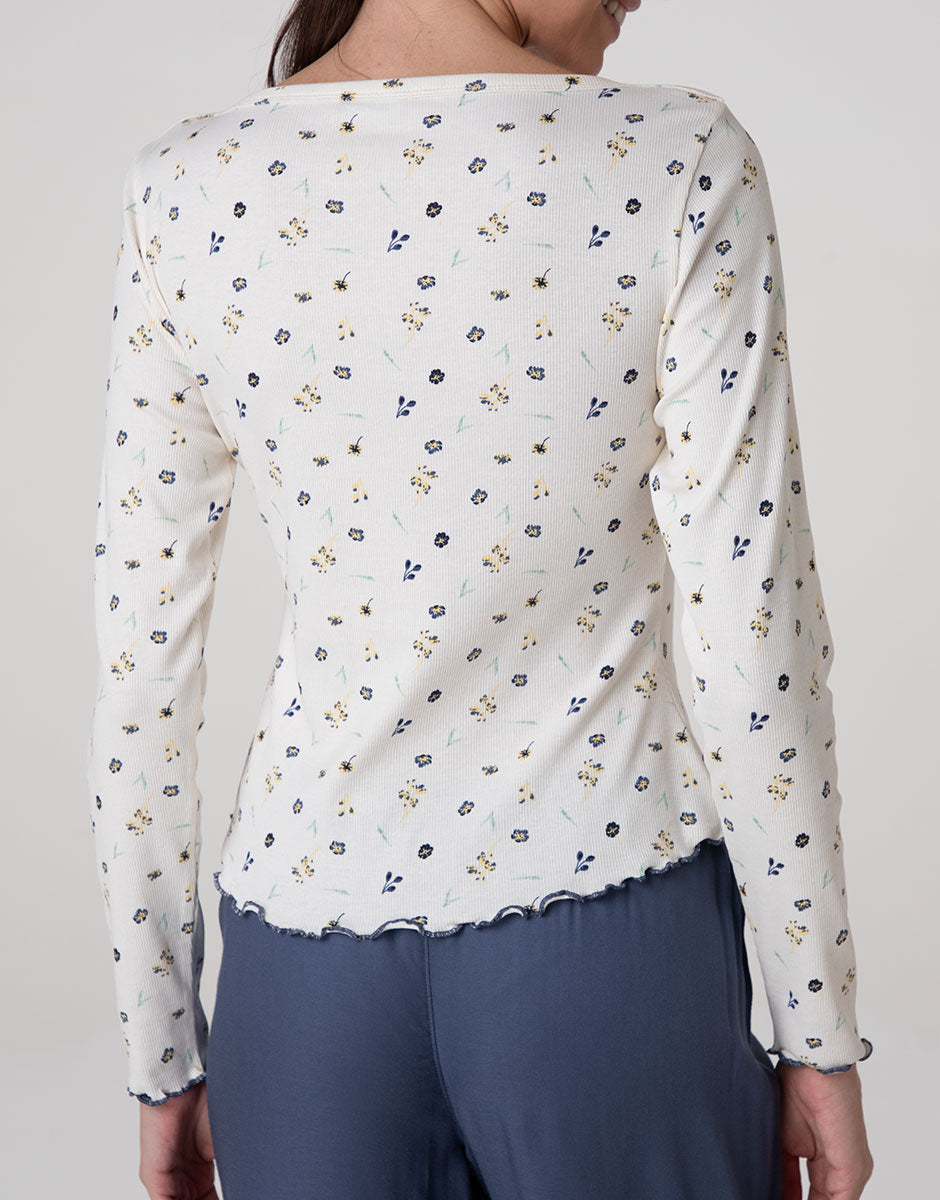 Lovable T-shirt Manica Lunga Scollo Barchetta cotone bianco latte