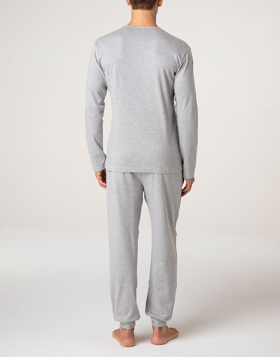 Lovable Man Pigiama Lungo Collo Serafino interlock grigio melange