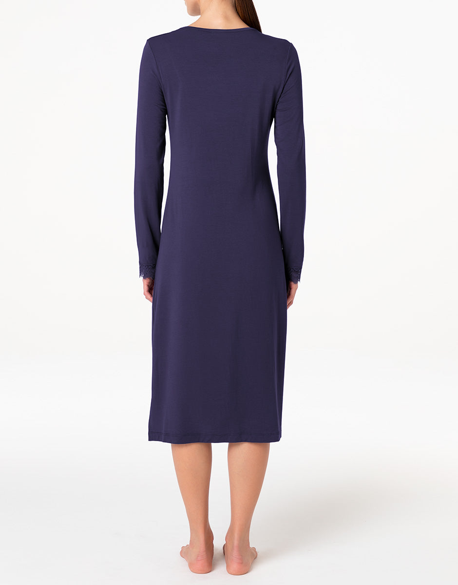 Lovable Elegant Modal camicia notte lunga blu notte pizzo