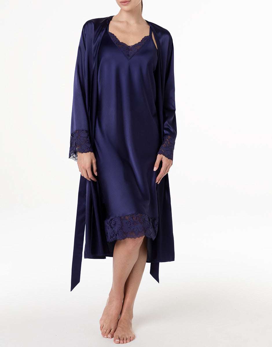 Lovable vestaglia satin blu notte pizzo manica