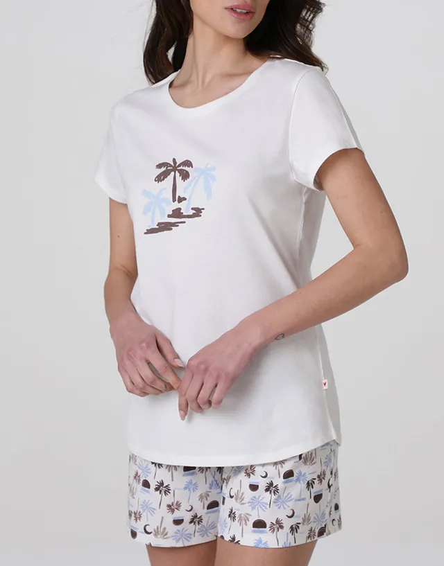 Lovable Pigiama Corto Jersey Donna bianco latte palme cotone