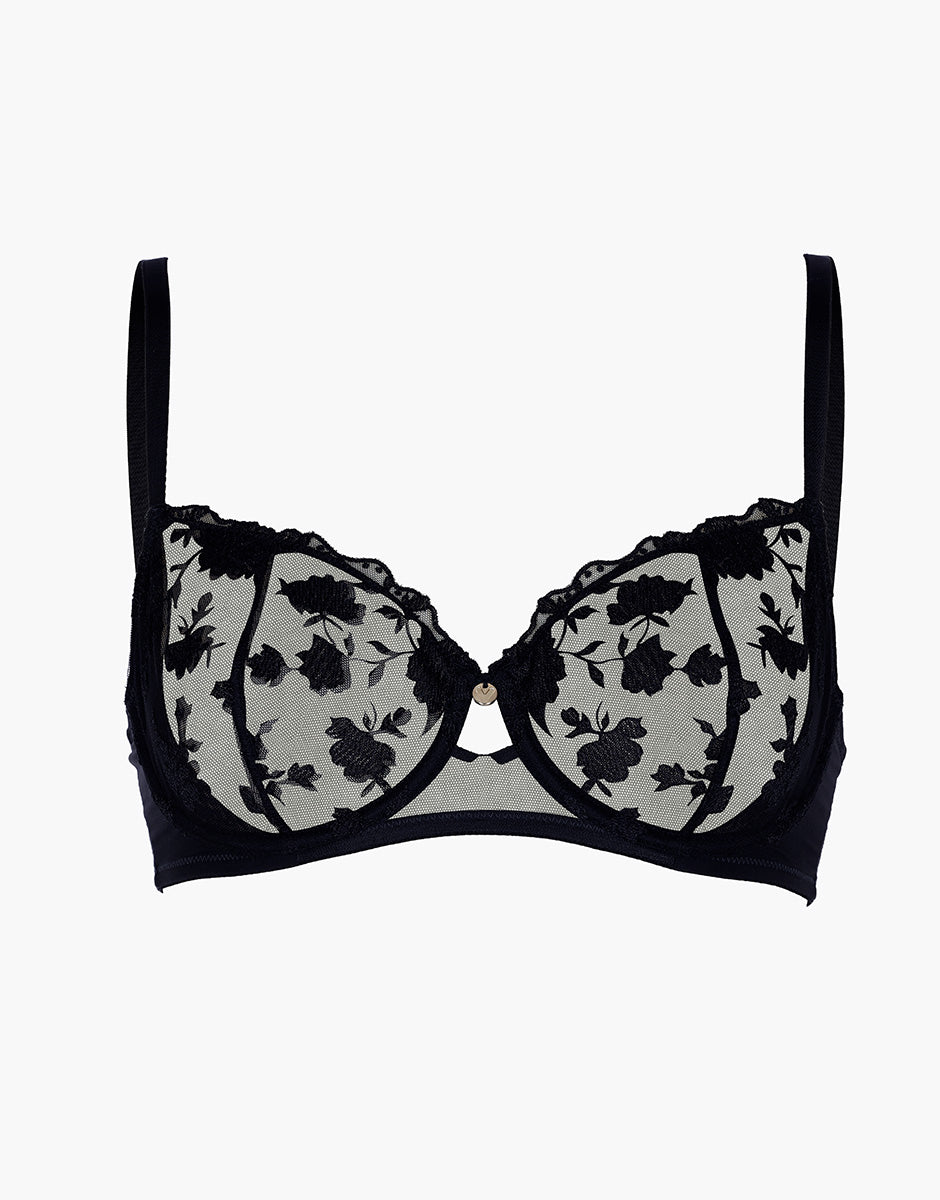 Lovable Floral Embroidery reggiseno balconcino nero