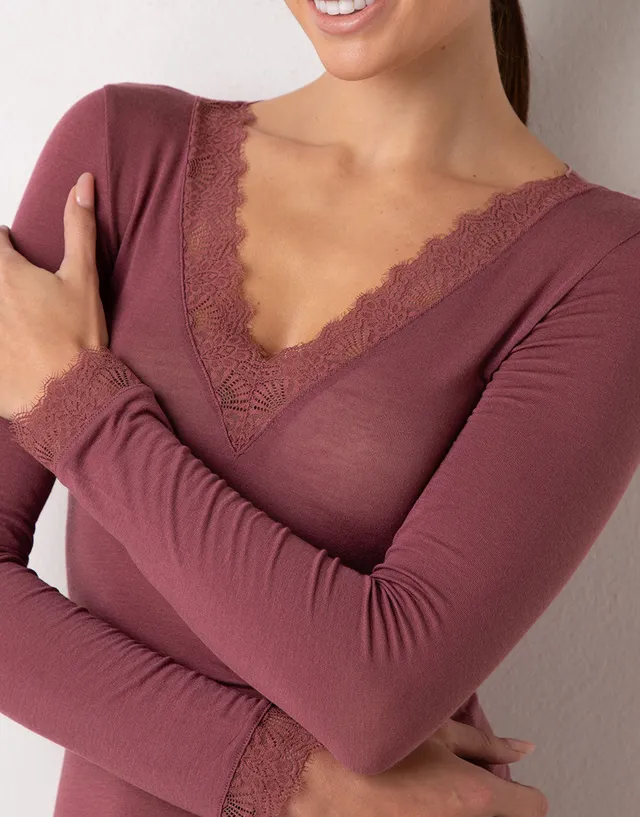 Lovable Ultralight and Warm maglia scollo V rosso amaranto