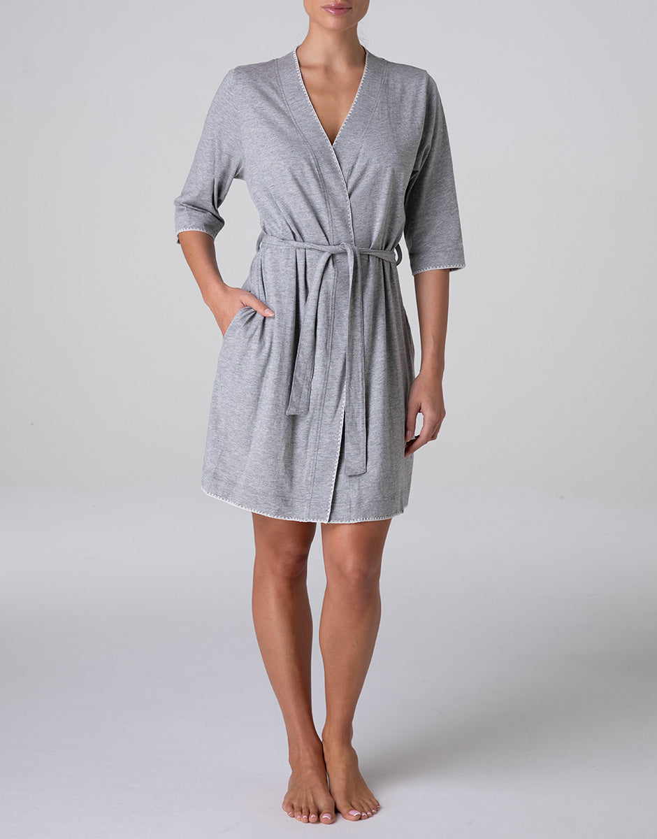 Lovable kimono jersey grigio melange manica 3/4 con cintura
