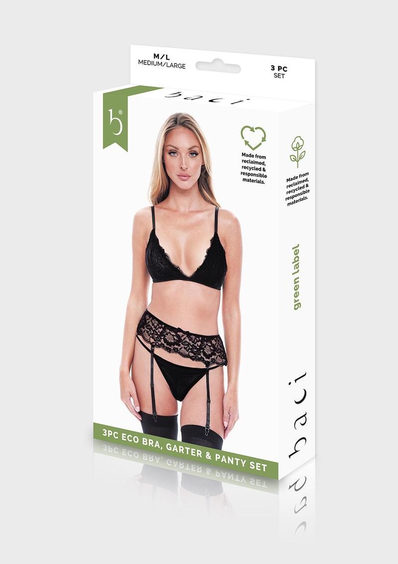 Baci Lingerie Green Label set reggiseno slip giarrettiera S/M