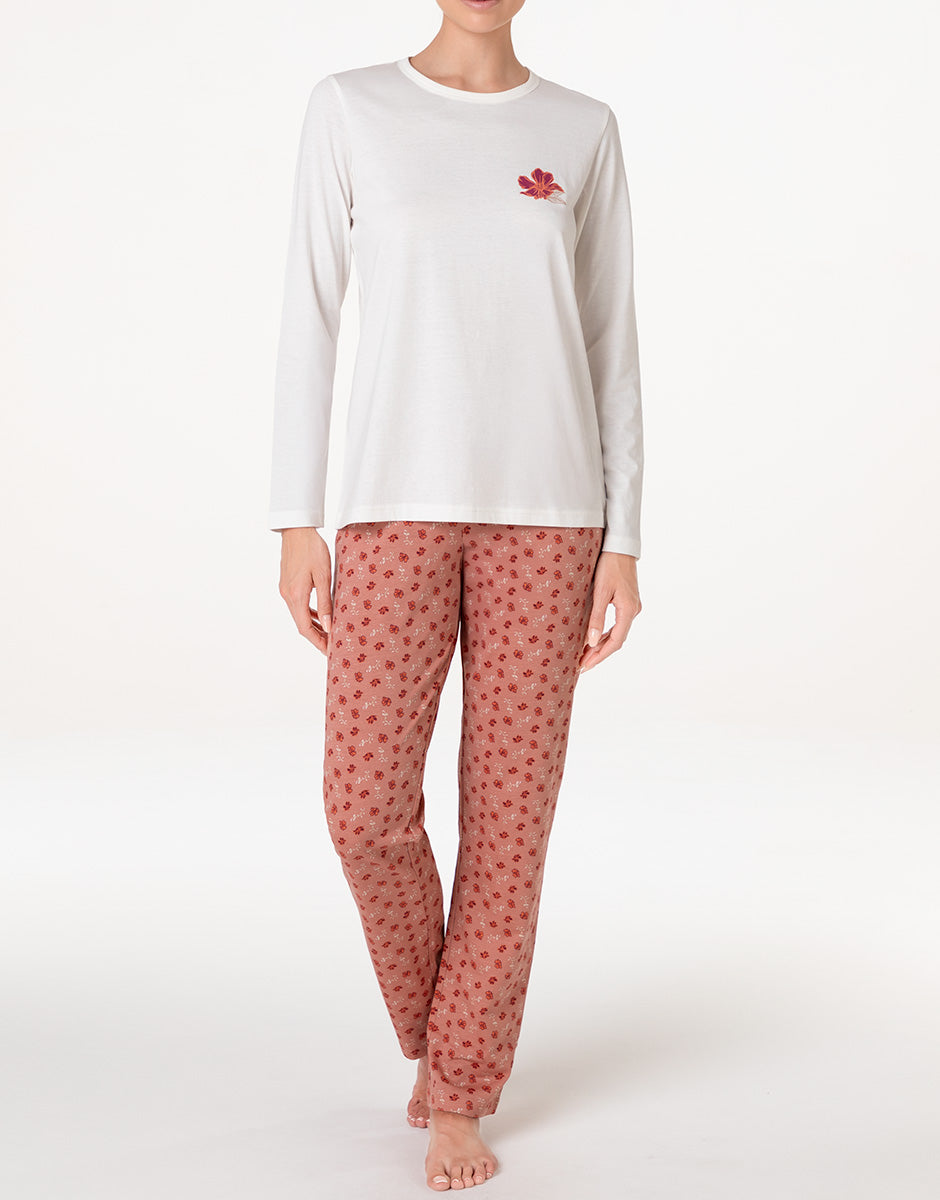 Lovable pigiama lungo jersey bianco latte stampato girocollo