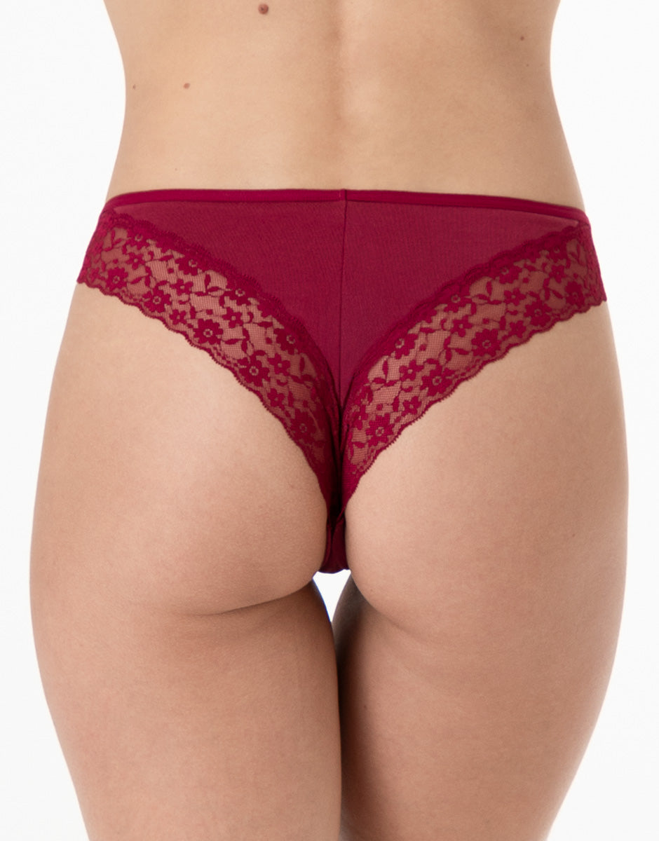 La Senza Table Panties Brasiliano rosso scuro cotone e pizzo