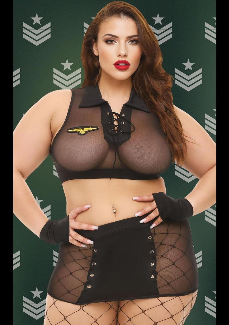 Baci Dreams Sargeant Seduction costume sexy nero Queen 4 pezzi