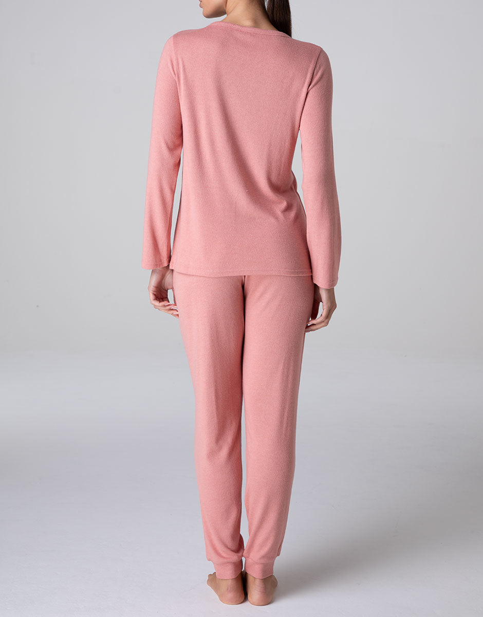 Lovable Warm Fluffy pigiama lungo serafino rosa terracotta fluffy