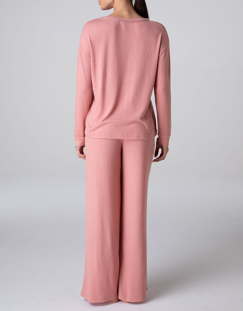 Lovable Warm Fluffy pigiama lungo girocollo rosa terracotta