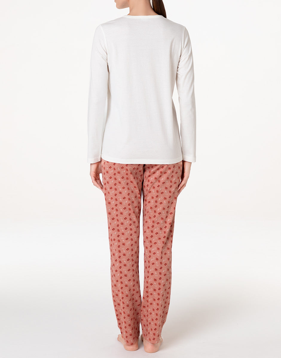 Lovable pigiama lungo jersey bianco latte stampato girocollo