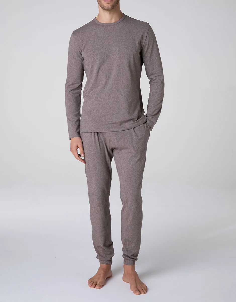 Lovable Man Pigiama Lungo Jersey Marrone Melange Cotone